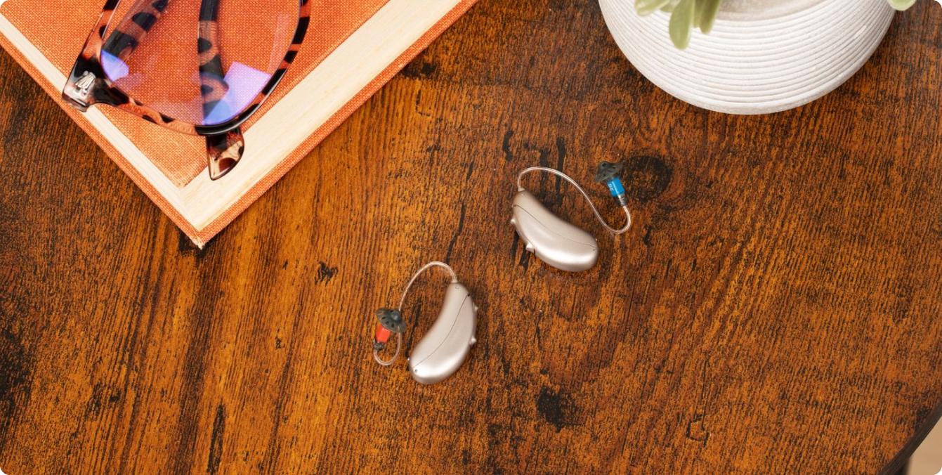 hearing aids on a side table