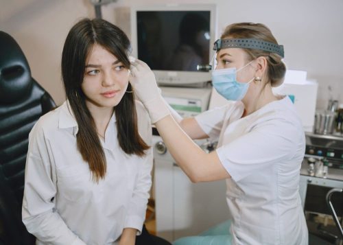 Patient undergoing test for horizon hearing aids